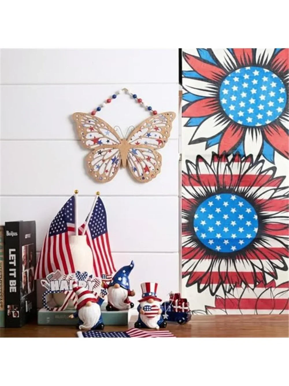 Butterfly Wooden Americana Sign Patriotic Wreath, Large